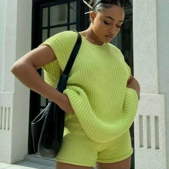 Zara Lime Green Sweater Vest And Knit 